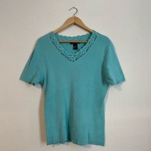 Ribbed Short Sleeve V Neck Top